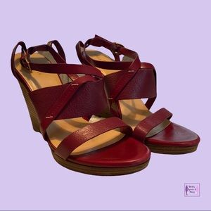 Cole Haan Size 10.5, Cranberry Wedge Heel Sandal, Preowned, Very Good Condition